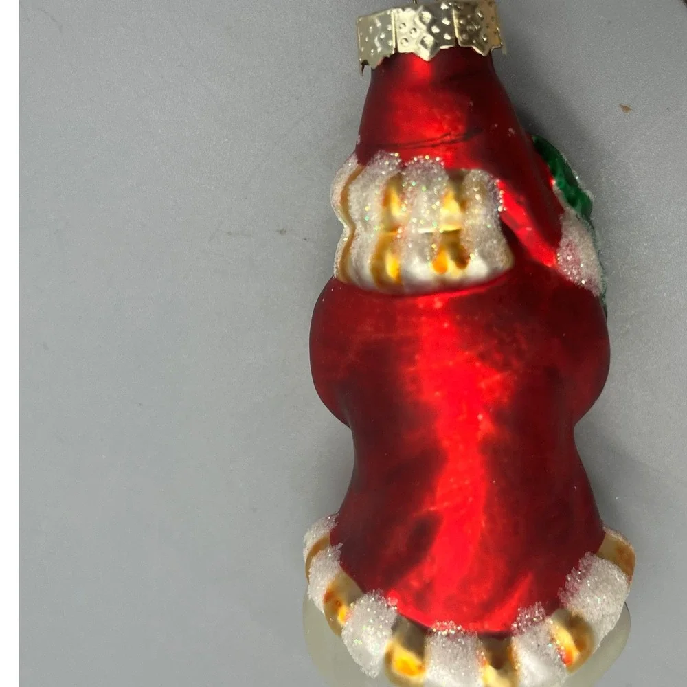 VTG Mercury Glass Santa Ornament  Blown Glass Christmas‎ Red and White